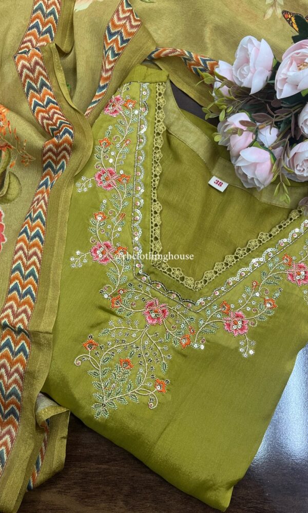 Premium Chinon Olive Green Suit Set