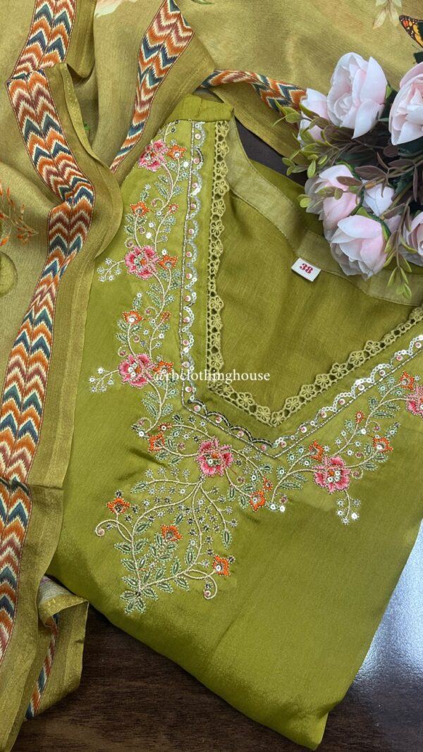 Premium Chinon Olive Green Suit Set