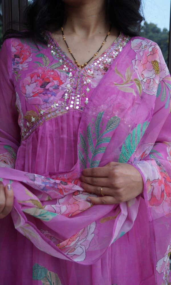Pink Floral Organza Sharara Suit Set