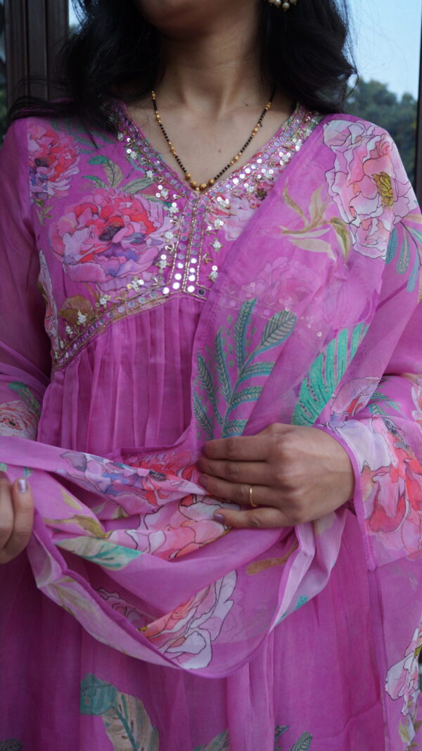Pink Floral Organza Sharara Suit Set