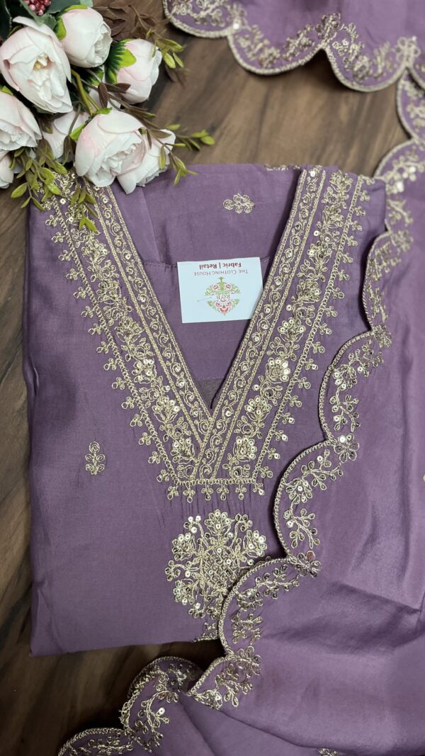 Mauve V-Neck Straight Suit Set
