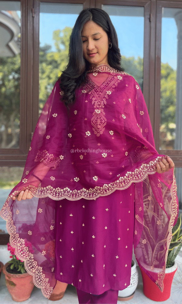 Roman Silk Wine V-Neck Straight Suit Set