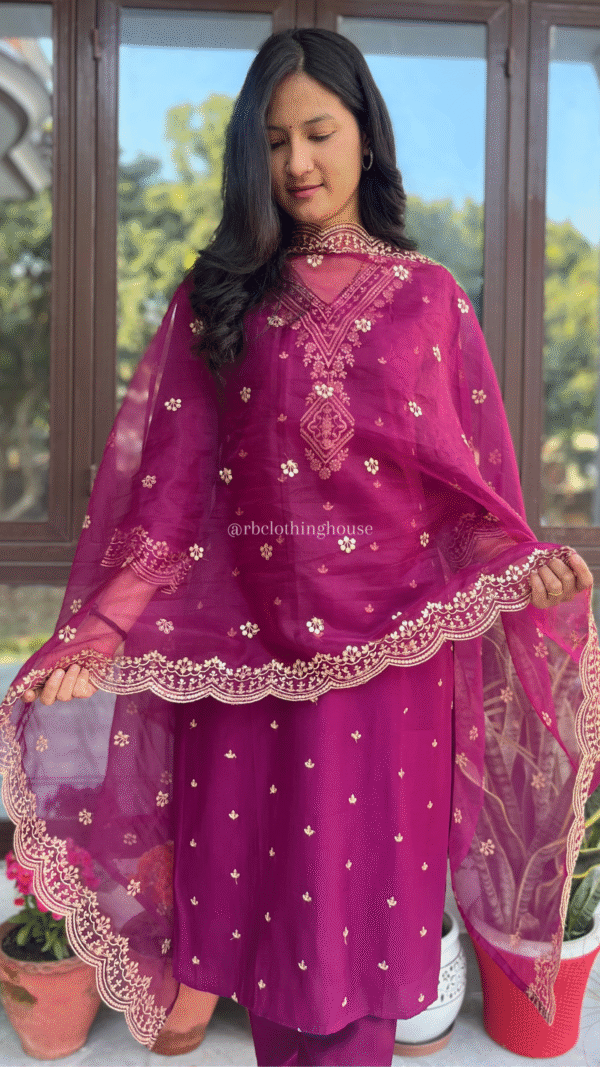Roman Silk Wine V-Neck Straight Suit Set
