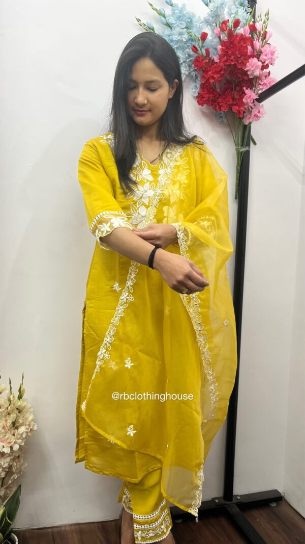 Yellow Cotton Chanderi Straight Suit Set