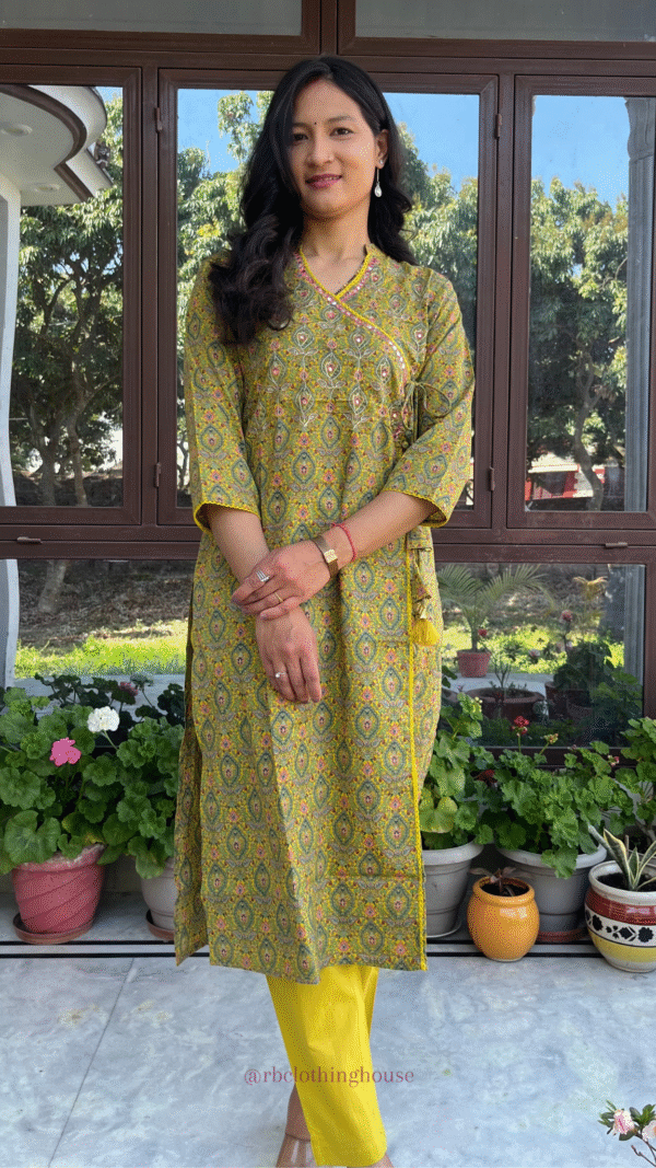 Cotton Printed Angrakha Kurta Pant Set