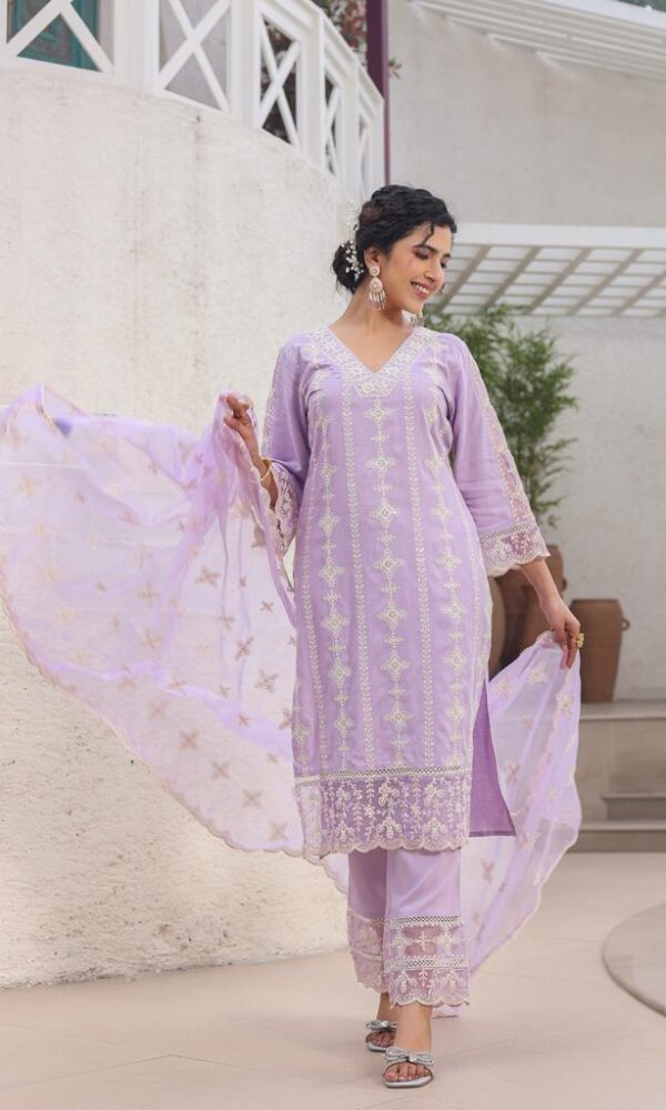 Lavender Rayon Straight Suit Set