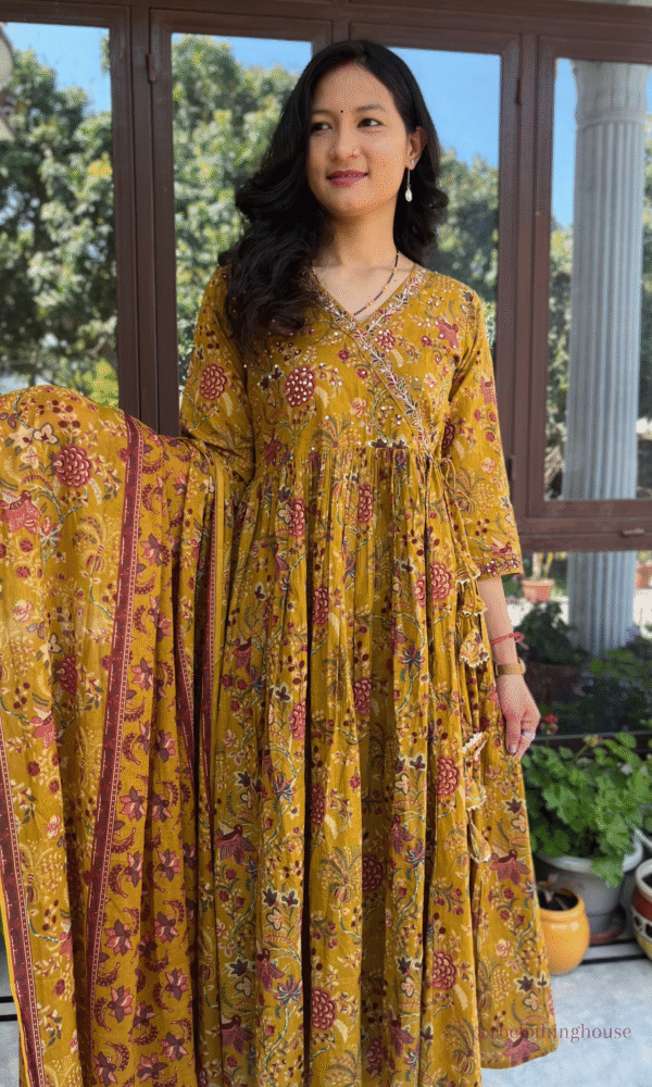 Mustard Printed Cotton Suit Set