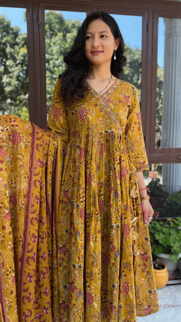 Mustard Printed Cotton Suit Set