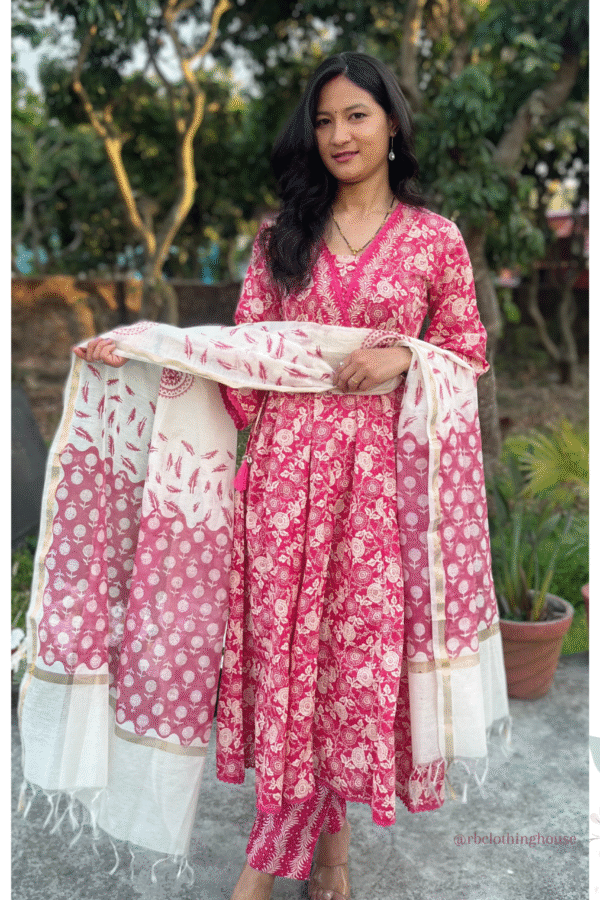 Cotton Printed Anarkali Suit Set