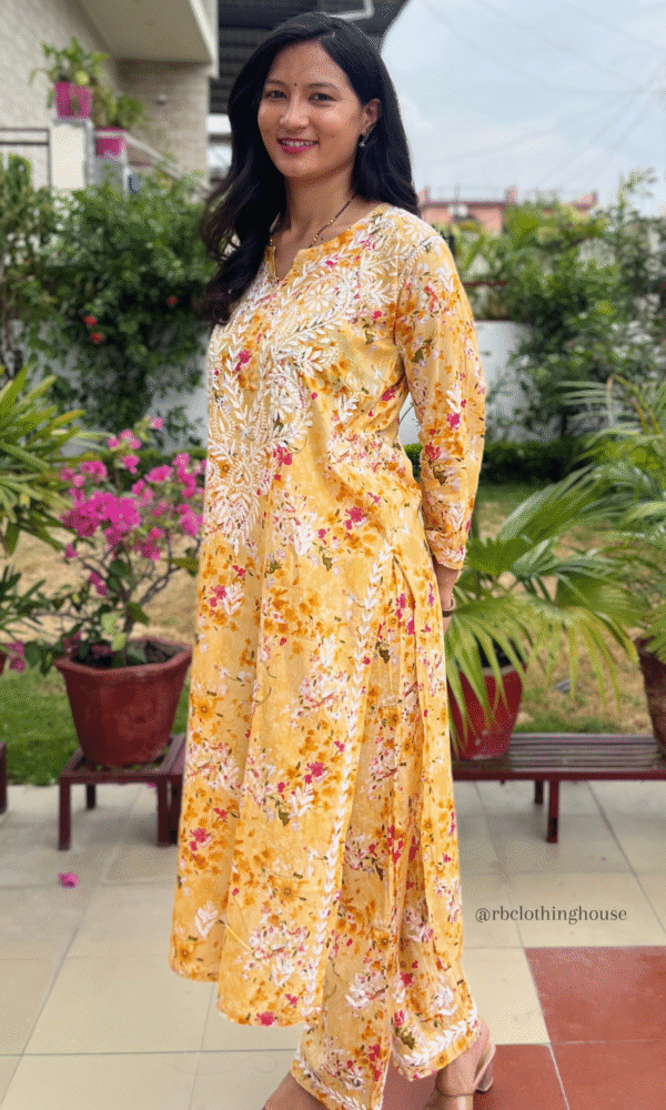 Printed Mul Cotton Chikankari Kurta Pant Set