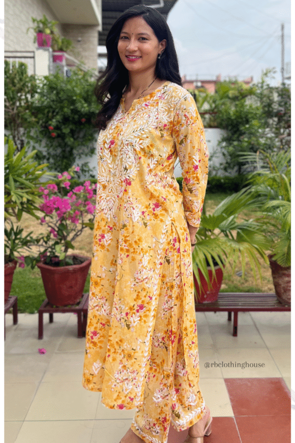 Printed Mul Cotton Chikankari Kurta Pant Set