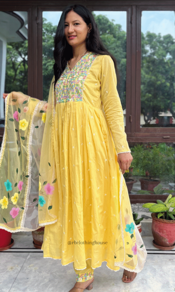 Yellow Cotton Anarkali Suit Set