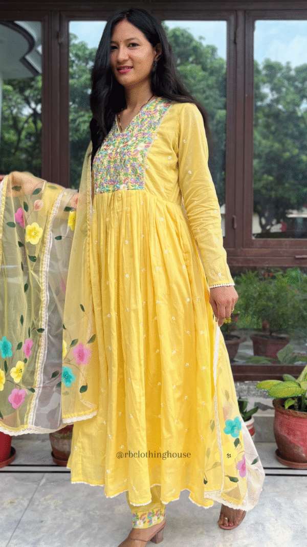 Yellow Cotton Anarkali Suit Set