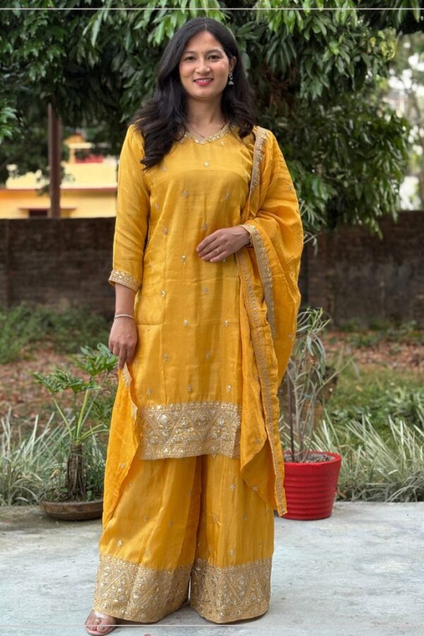 Yellow Shimmer Tissue Palazzo Set