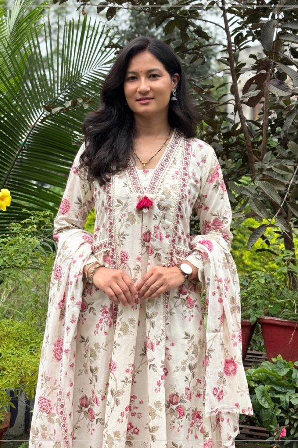 White Printed A-line Set