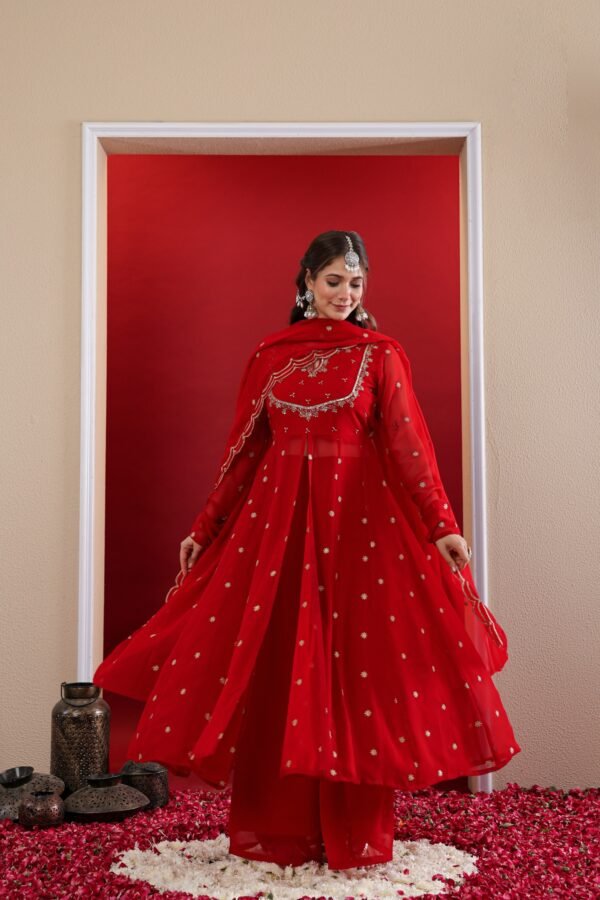 Red Georgette Anarkali Set