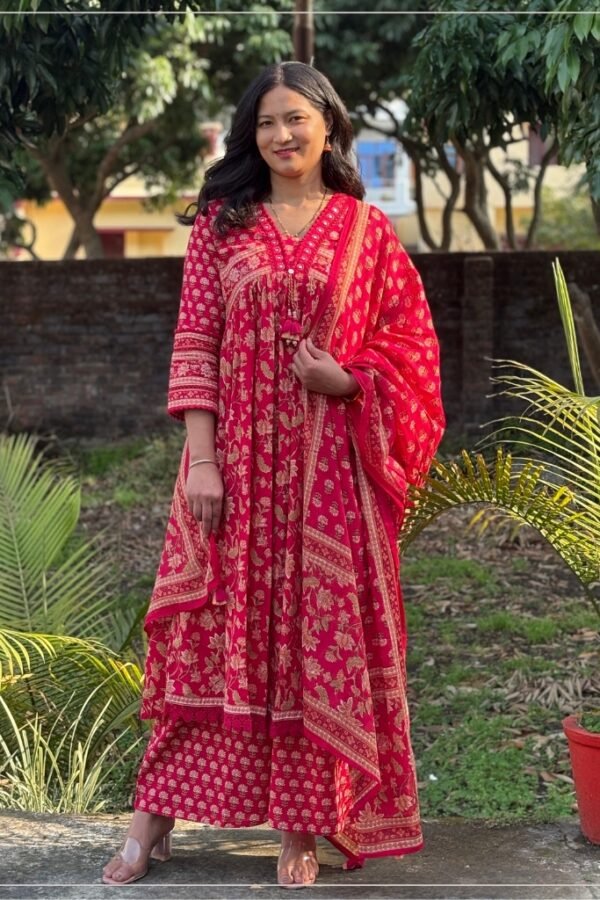 Cotton Anarkali Set With Palazzo