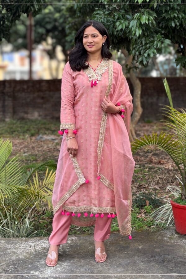 Shimmer Peach Party Wear Suit Set