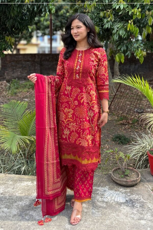 Red Cotton Pakistani Suit Set