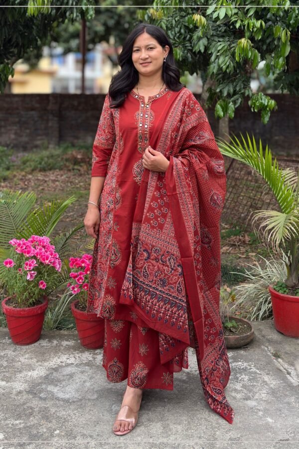 Rust Ajarakh Print Suit Set