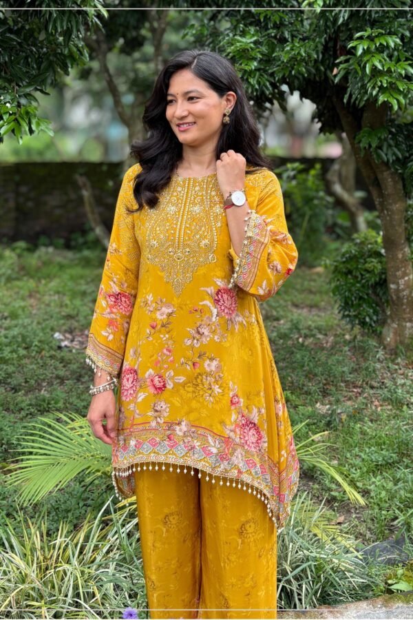 Yellow Crepe Floral Printed Co-ord Set