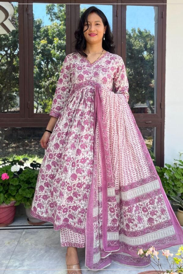 Cotton Floral Anarkali Suit Set