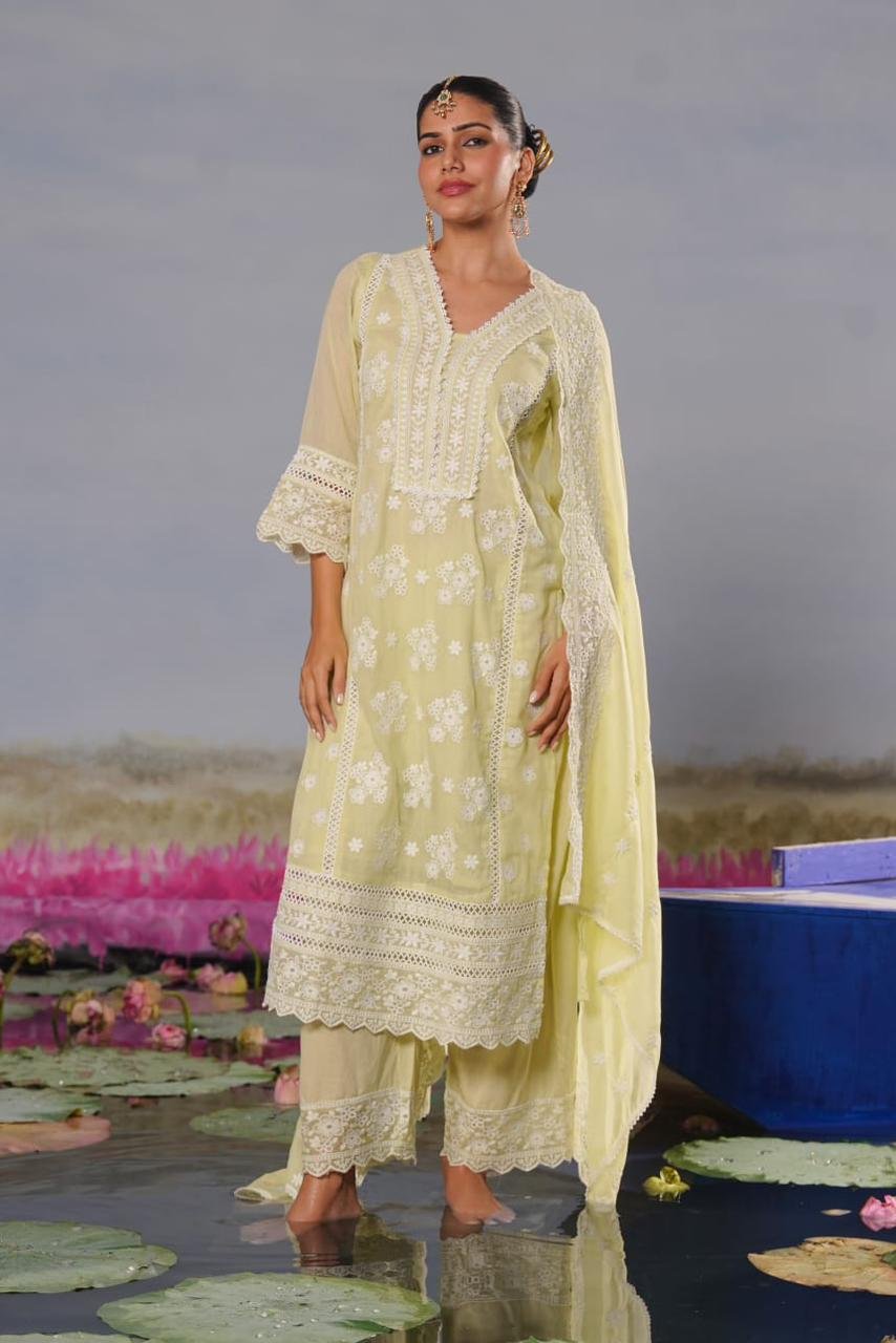 Soft Pastel Green Embroidered Kurta Set