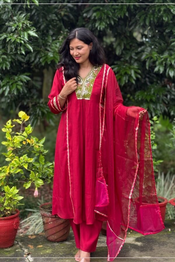 Red Mul Chanderi Suit Set